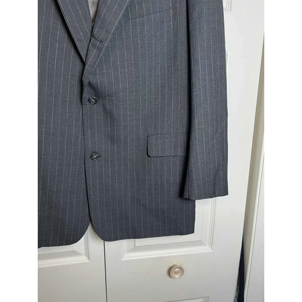 Brooks Brothers Brooksease Blazer 46 3 Buttons Black Stripes 100% Wool